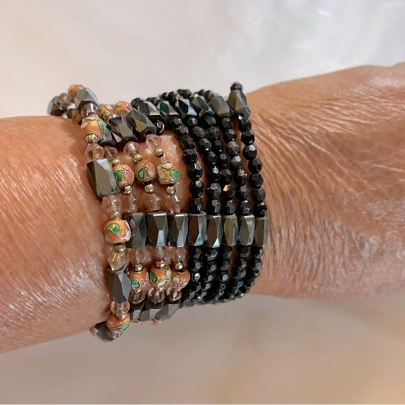 Magnetic Hematite Wrap Bracelets (set of 2) one has cloisonné beads Gorgeous - Picture 5 of 7